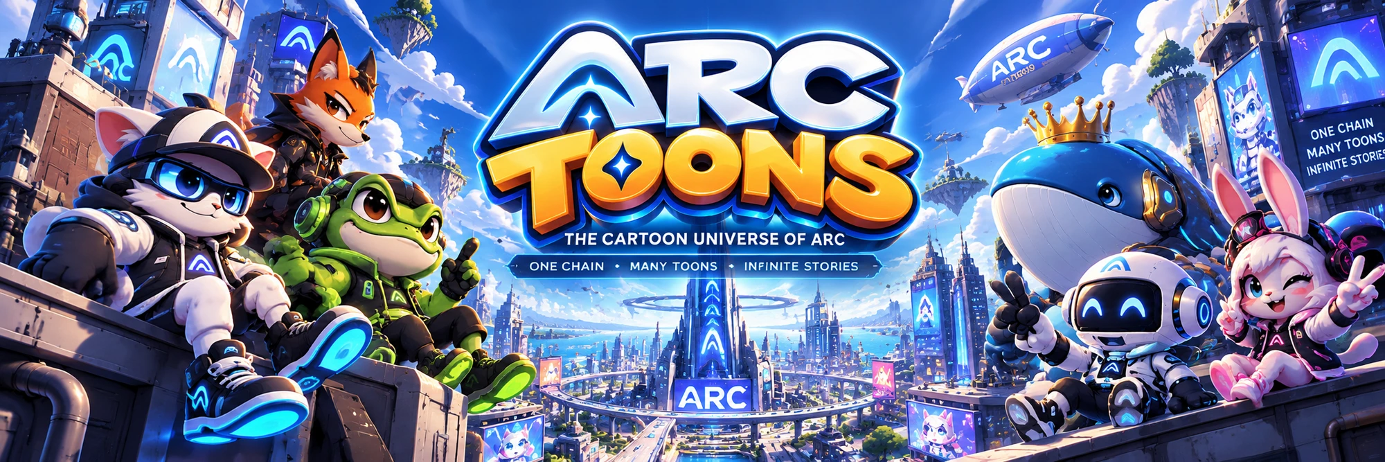ARC TOONS cinematic banner — The cartoon universe of Arc, one chain, many Toons, infinite stories